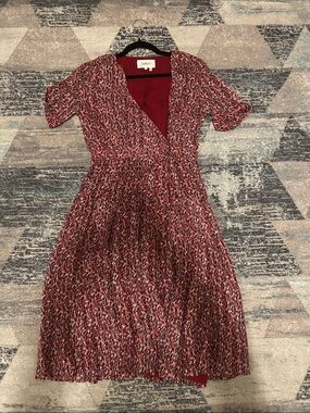 ba&sh Red Multi-Print Midi Dress